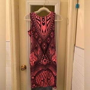 Bright pink dress with black design